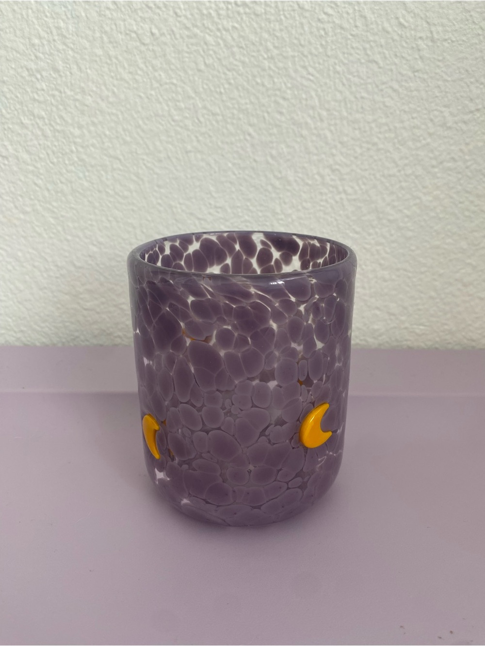 Anthropologie Purple Glass Tumbler with Yellow Moon Accents